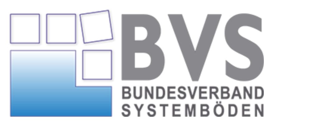 Logo des BVS (Bundesverband Systemböden) mit vier weißen Quadraten oben links über einer blau verlaufenden L-Form und fetter grauer Schrift.